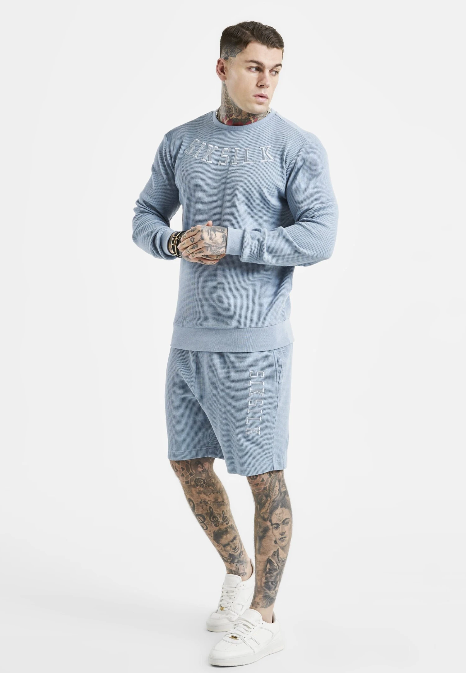 SIKSILKEMBROIDERED WAFFLE TEXTURE - Träningsbyxor - Blue 4 SIKSILKEMBROIDERED WAFFLE TEXTURE - Träningsbyxor - Blue - Bild 2