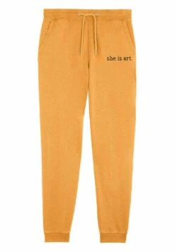 Mira ParisSHE IS ART EMBROIDERY UNISEX VINTAGE JOGGER - Träningsbyxor - Mustard Yellow
