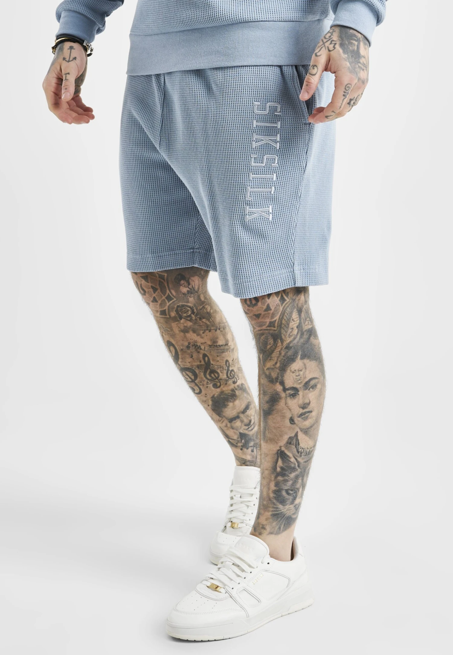 SIKSILKEMBROIDERED WAFFLE TEXTURE - Träningsbyxor - Blue 3 SIKSILKEMBROIDERED WAFFLE TEXTURE - Träningsbyxor - Blue