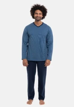 Stil och Komfort Butik 29 AMMANN2 SET LANGARM - Pyjamas - Blau Blau Gestreift