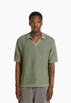 BershkaTEXTURED SLEEVE - Piké - Green