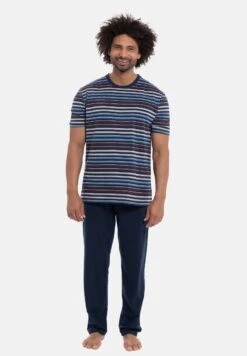 AMMANNPyjamas - Blau Rot Gestreift